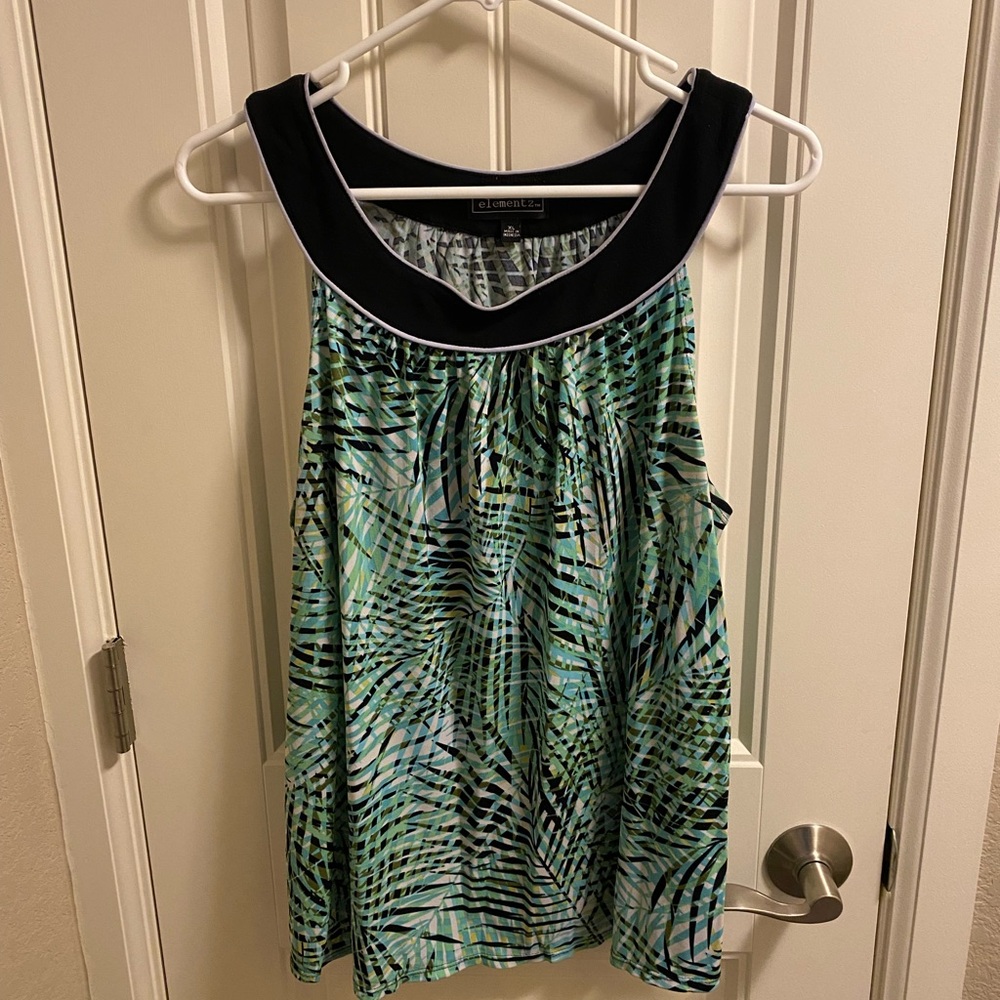 Elementz XL Top Stretch Sleeveless Blouse Fern Design Shirt